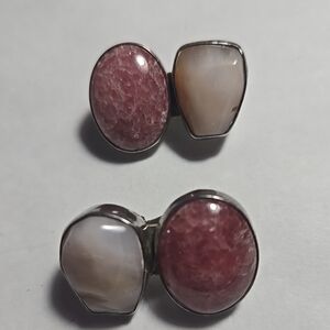 SIGNED Rebecca Collins Jade and Sterling Silver Clip-on Earrings BLESS OUR CC.